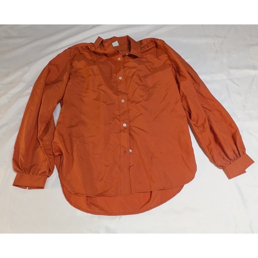 ILGWU Blouse Womens 10 Burnt Orange Vintage Union Made Long Sleeve Button Up